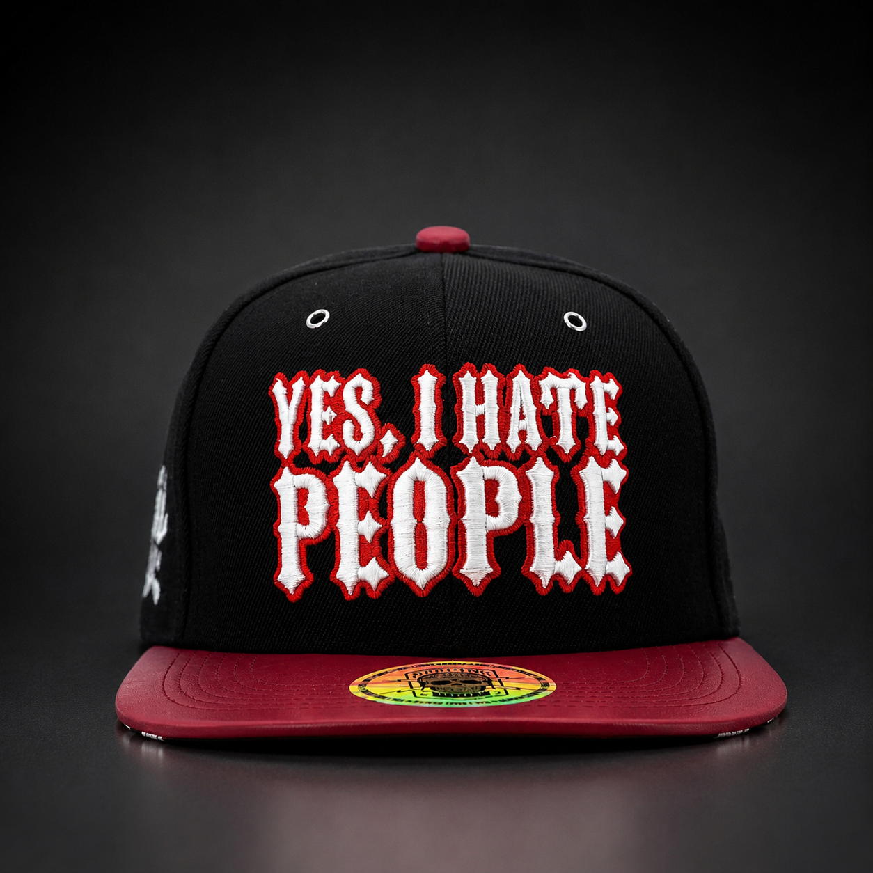 GB Originals YIHP Original Snapback in Schwarz und Rot mit weiß-roter 3D-Stickerei YES, I HATE PEOPLE