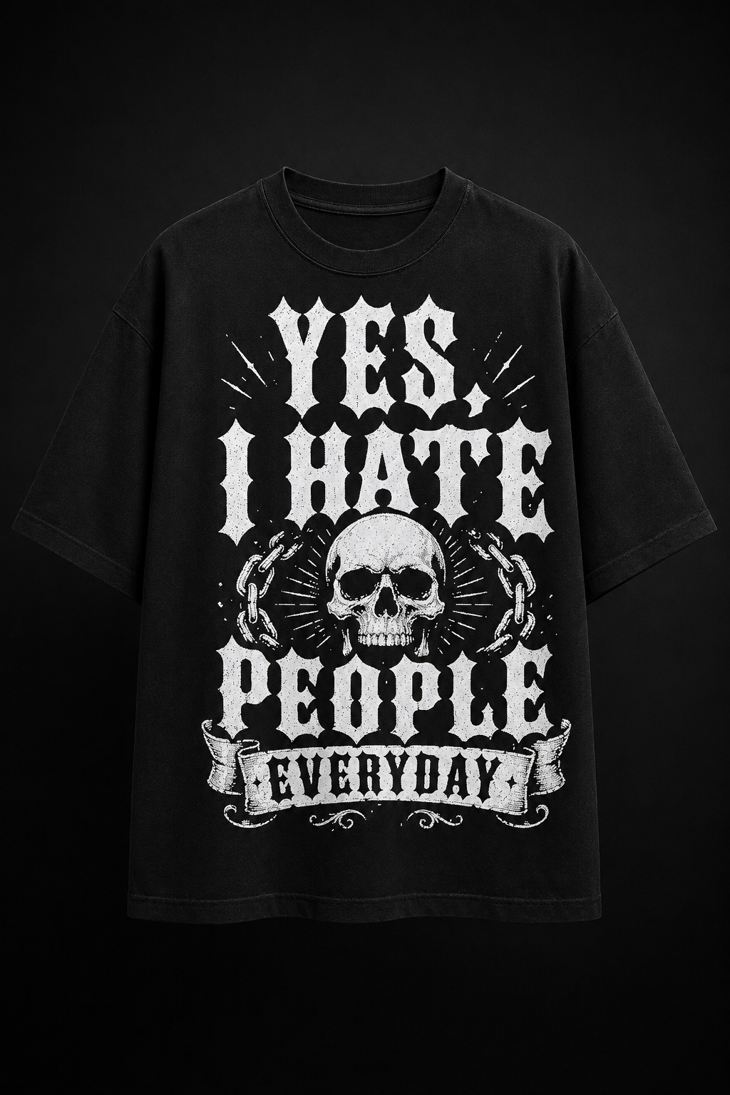 GB Originals YIHP SK-White Oversize Shirt in Schwarz mit großem weißem Skull- und Gothic-Frontprint