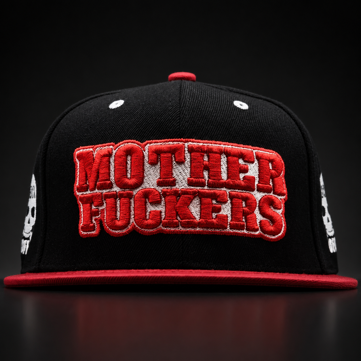 GB Originals MF Snapback in Schwarz und Rot mit erhabener MOTHER-FUCKERS-Frontstickerei