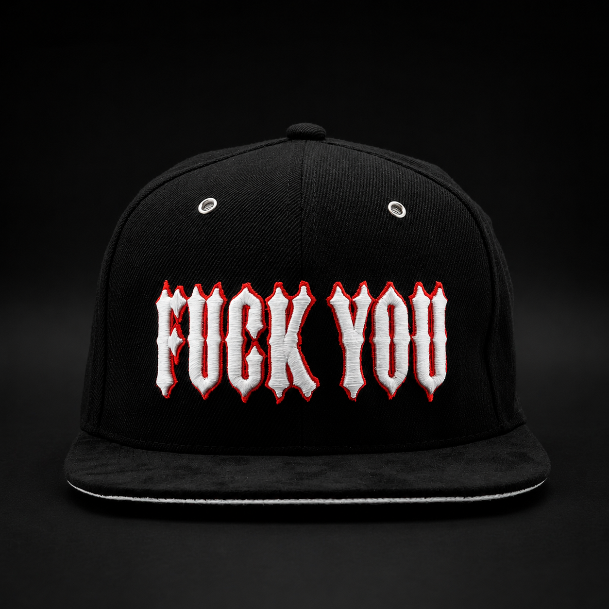 GB Originals FY Snapback in Schwarz mit weiß-roter 3D-Stickerei FUCK YOU