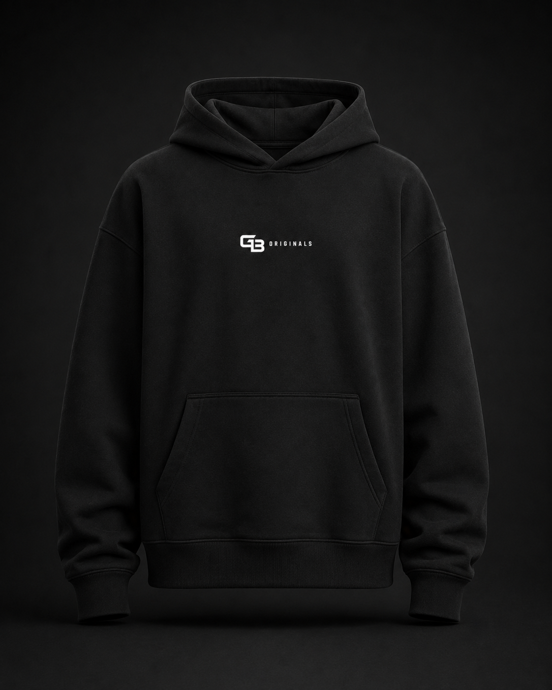GB Originals Premium Hoodie YIHP OldSchool in Schwarz – Vorderseite mit kleinem weißem Brustlogo